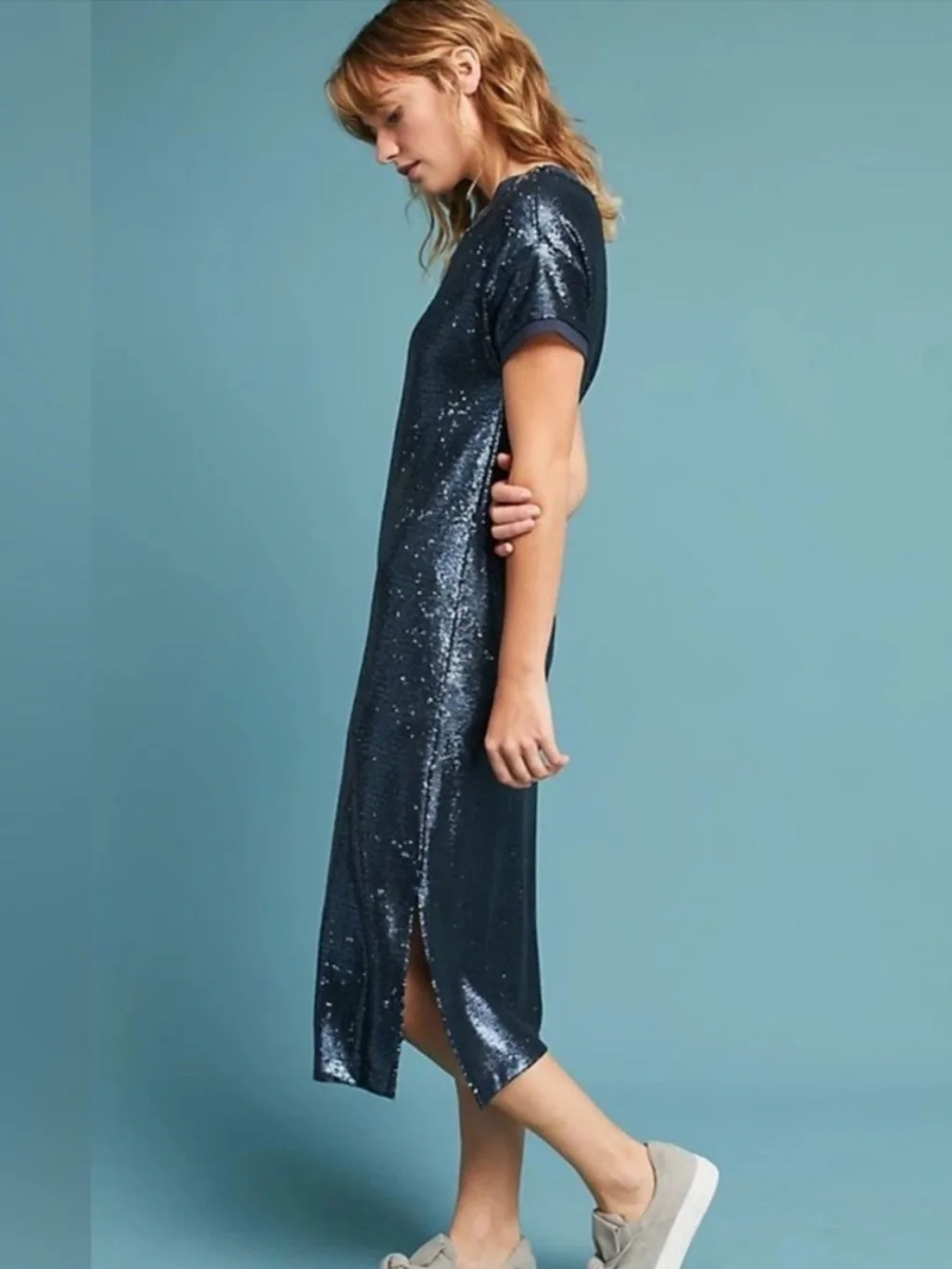 Anthropologie Moulinette Soeurs Interstellar Blue Sequin Party Dress Medium